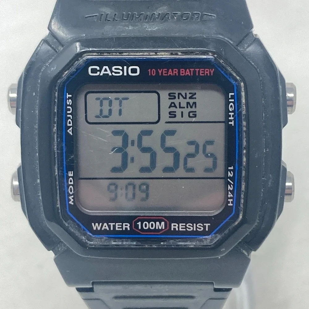 Casio Digital Watch Men 36mm Black 3240 W-800H Date Alarm Chrono Dual Time 8.5